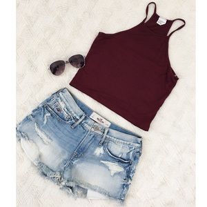 Crop Halter Top and Light Denim Shorts Bundle
